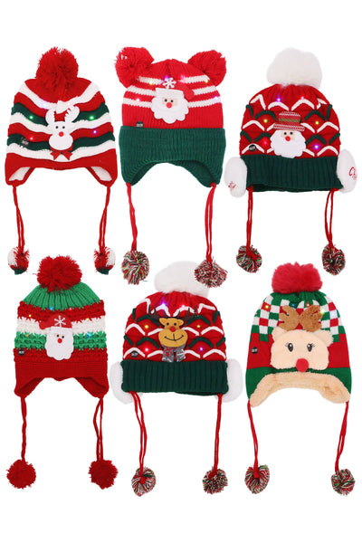Kids Christmas Led Ear Cover Chin Strap Beanie: ASSORTED / ONE SIZE