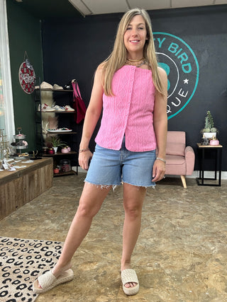 High Rise Midi Cutoff Shorts