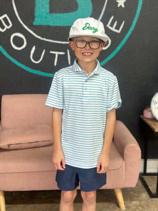 Youth Horizon Stripe Polo- White Blue Wing Teal