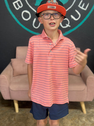 Youth Bayside Stripe Polo- Coral White