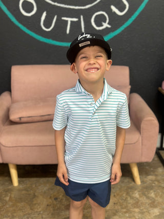 Youth Horizon Stripe Polo- White Blue Wing Teal