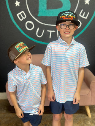 Youth Bayside Stripe Polo- Hawaiian Blue