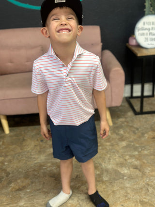 Youth Horizon Stripe Polo- WhiteCoral