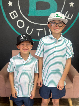 Youth Horizon Stripe Polo- White Blue Wing Teal