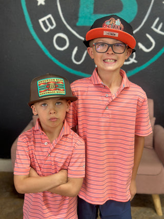 Youth Bayside Stripe Polo- Coral White