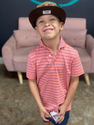Youth Bayside Stripe Polo- Coral White