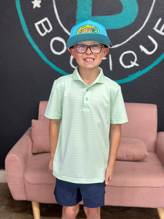 Youth Horizon Stripe Polo- Spring Green