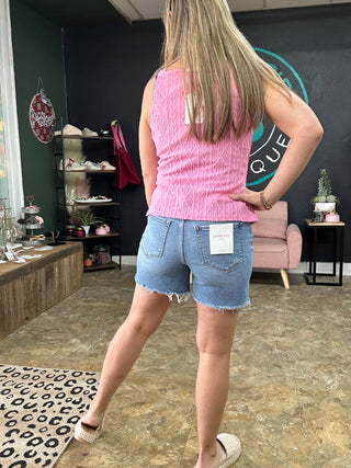 High Rise Midi Cutoff Shorts