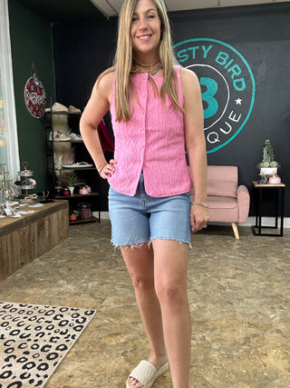 High Rise Midi Cutoff Shorts