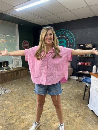 Cutest Oversized Button Down Pink