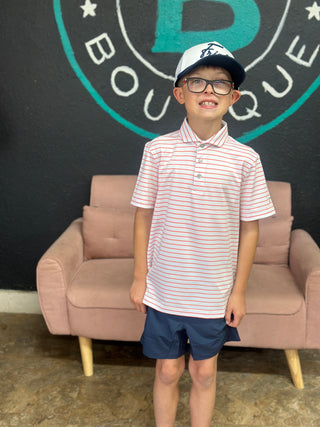 Youth Horizon Stripe Polo- WhiteCoral