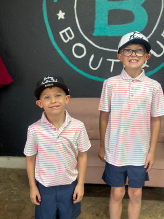 Youth Horizon Stripe Polo- WhiteCoral