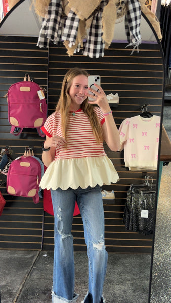 Cherry Red Striped Summer Top