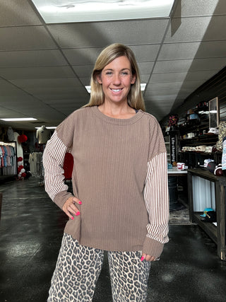 Espresso Yourself Mocha Striped Sleeve Sweater