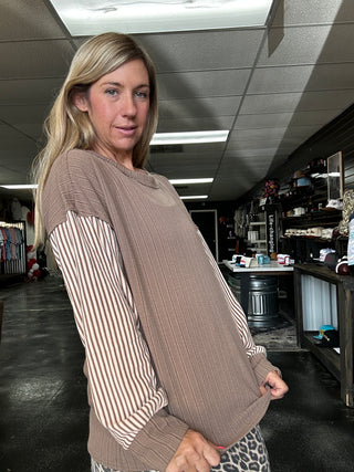 Espresso Yourself Mocha Striped Sleeve Sweater