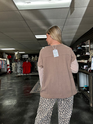 Espresso Yourself Mocha Striped Sleeve Sweater