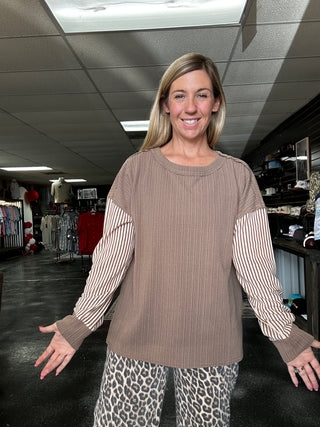 Espresso Yourself Mocha Striped Sleeve Sweater