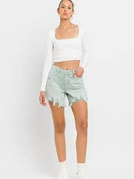 Pistachio High Rise Side Slit Shorts