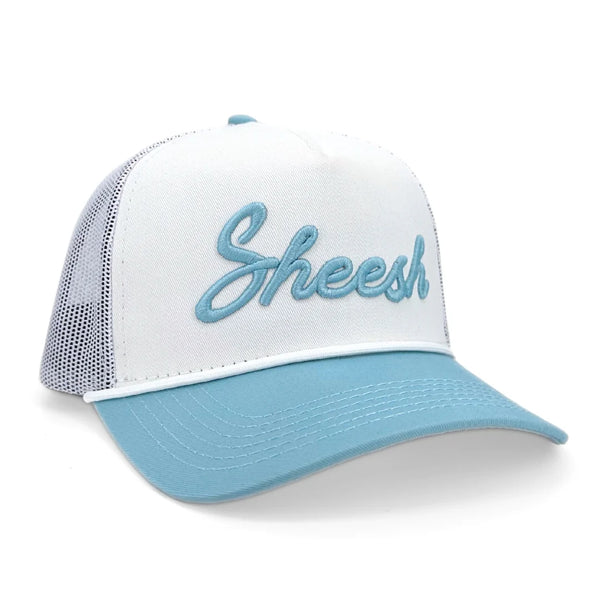 Sheesh Dirty Word Hat White & Baby Blue Mesh