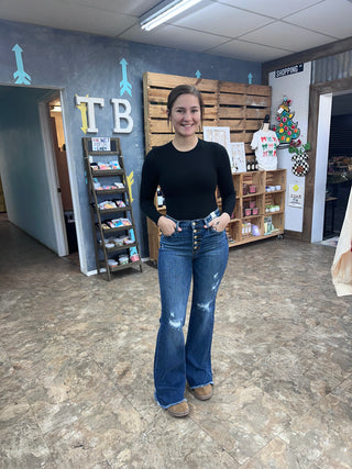 Judy Blue Mid Rise Button Fly Flare