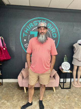 Horizon Stripe Polo- Coral