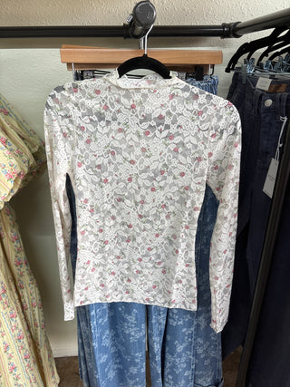 Floral Sheer Mesh Top Blush Cherry