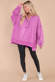 Oversized Exposed Seam Henley Sweatshirt: Purple
