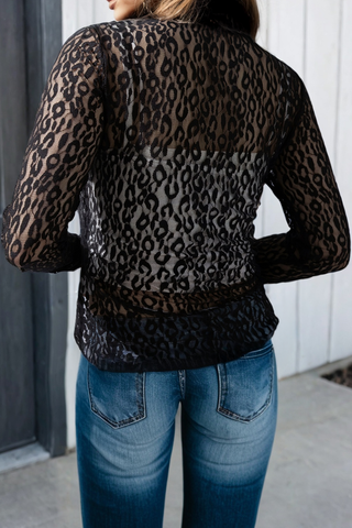 Leopard Sheer Mesh Long Sleeve Top