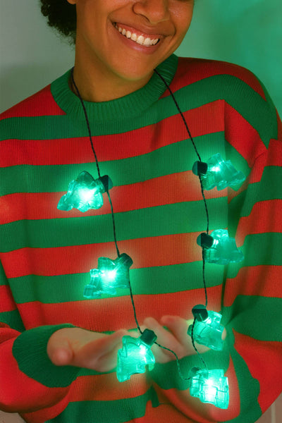 Clear Christmas Tree Led String Light Necklace: GREEN / ONE SIZE