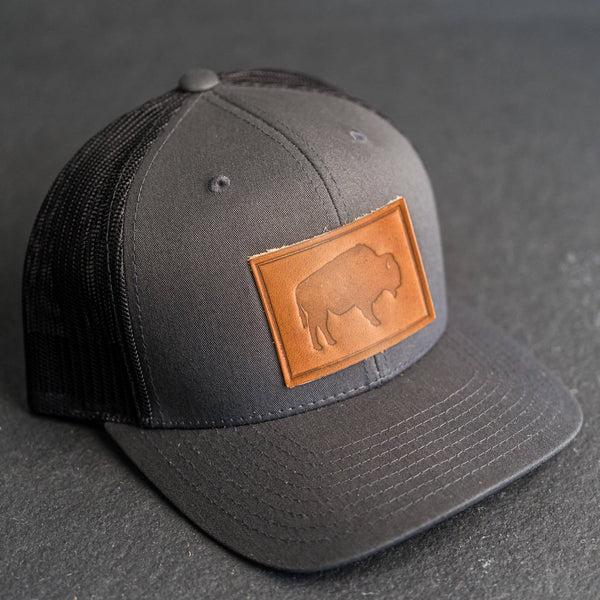 Bison Hat | Leather Patch Trucker Style Snapback Hat