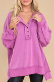 Oversized Exposed Seam Henley Sweatshirt: Purple
